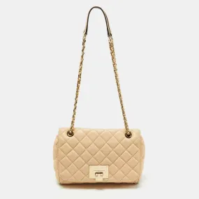 MICHAEL Beige Quilted Leather Sloan Studded Chain Shoulder Bag