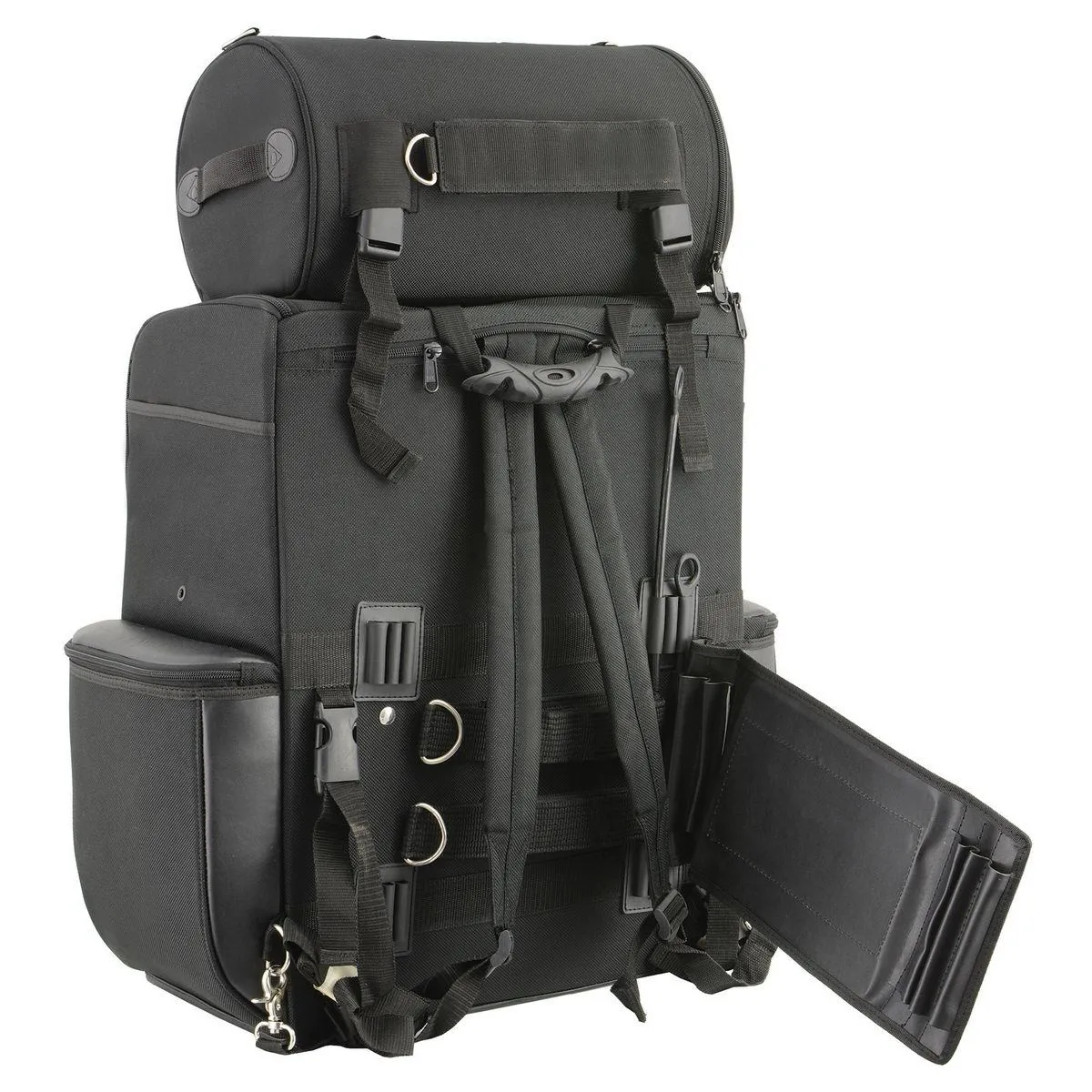 Milwaukee Leather SH605S Large Black 'Studded' Textile and PVC 2 Piece Touring Sissy Bar Motorcycle Bag