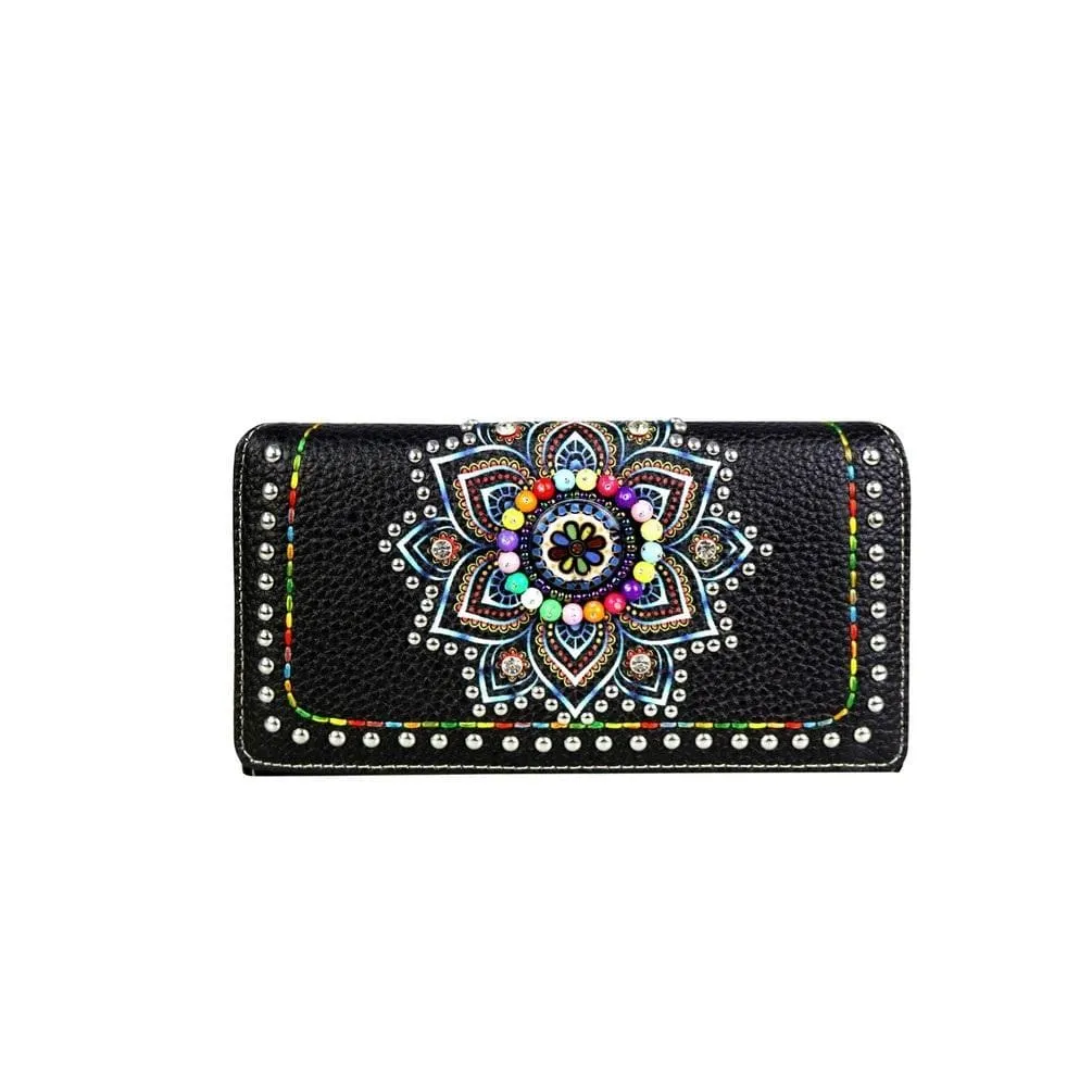 Montana West® Brightly Beaded Multi Color Concho Concealed Carry Purse Firearm Handbag Wallet Set
