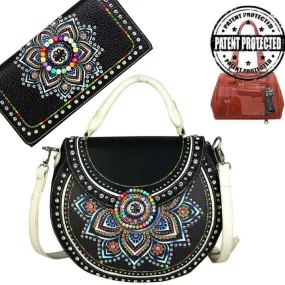 Montana West® Brightly Beaded Multi Color Concho Concealed Carry Purse Firearm Handbag Wallet Set