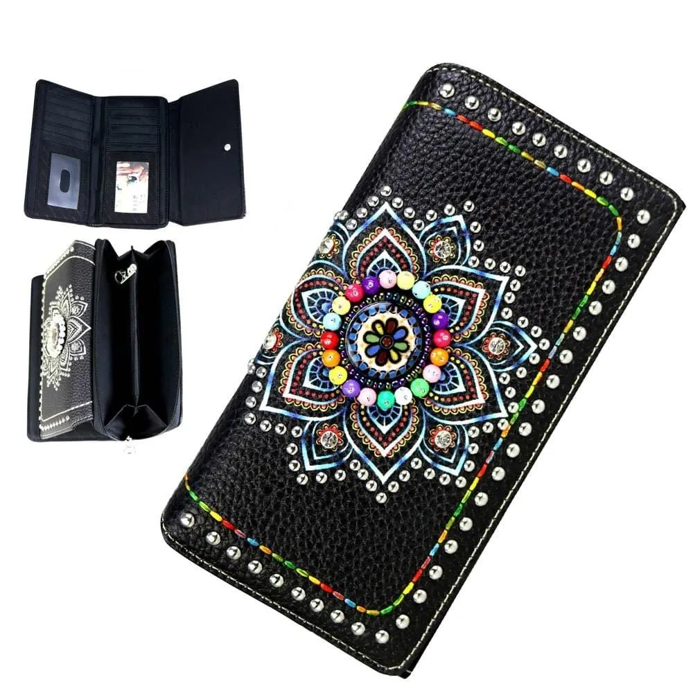 Montana West® Brightly Beaded Multi Color Concho Concealed Carry Purse Firearm Handbag Wallet Set