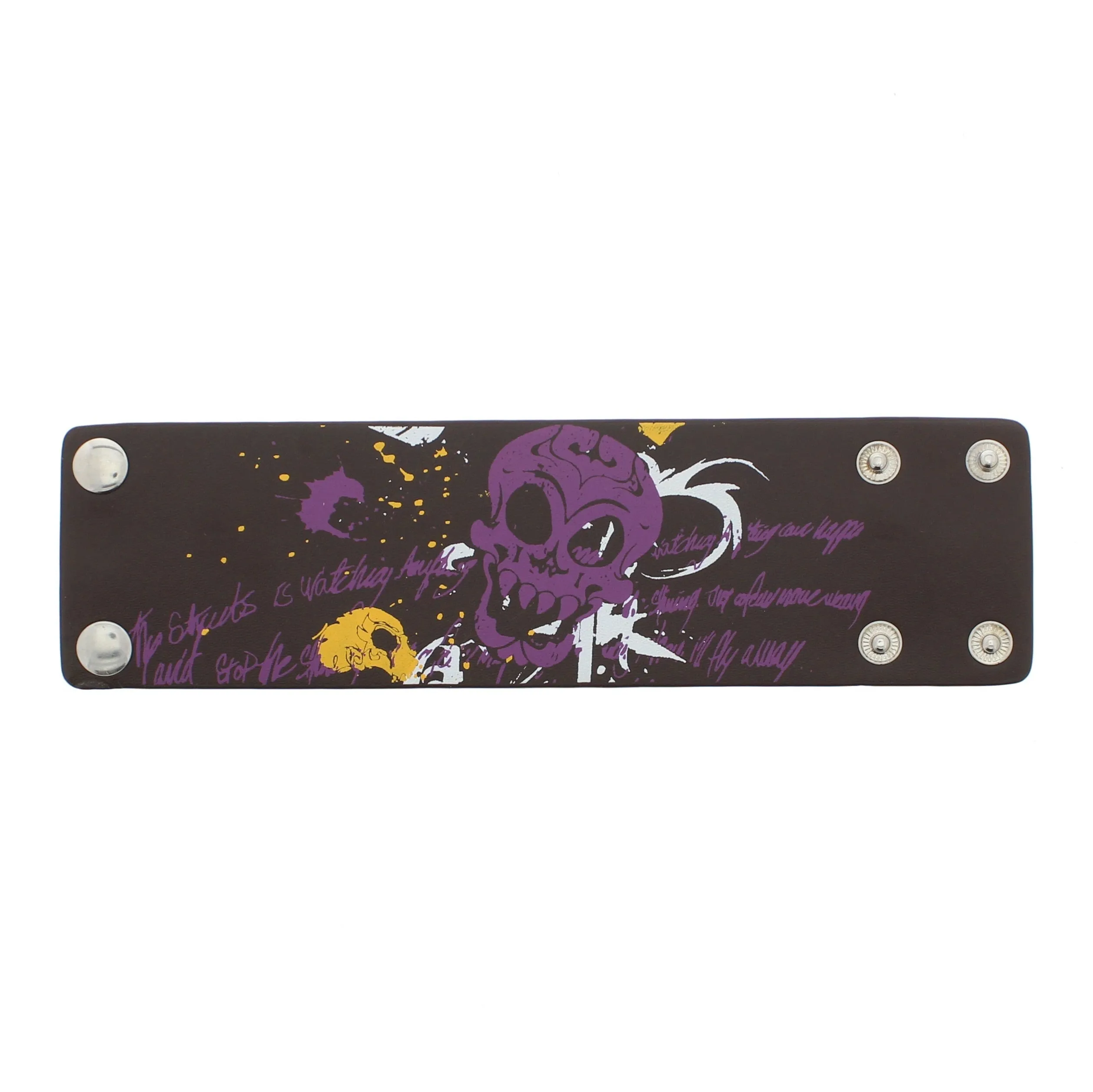 Multicolour Skull Print on Black PU Bracelets