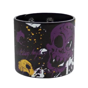 Multicolour Skull Print on Black PU Bracelets