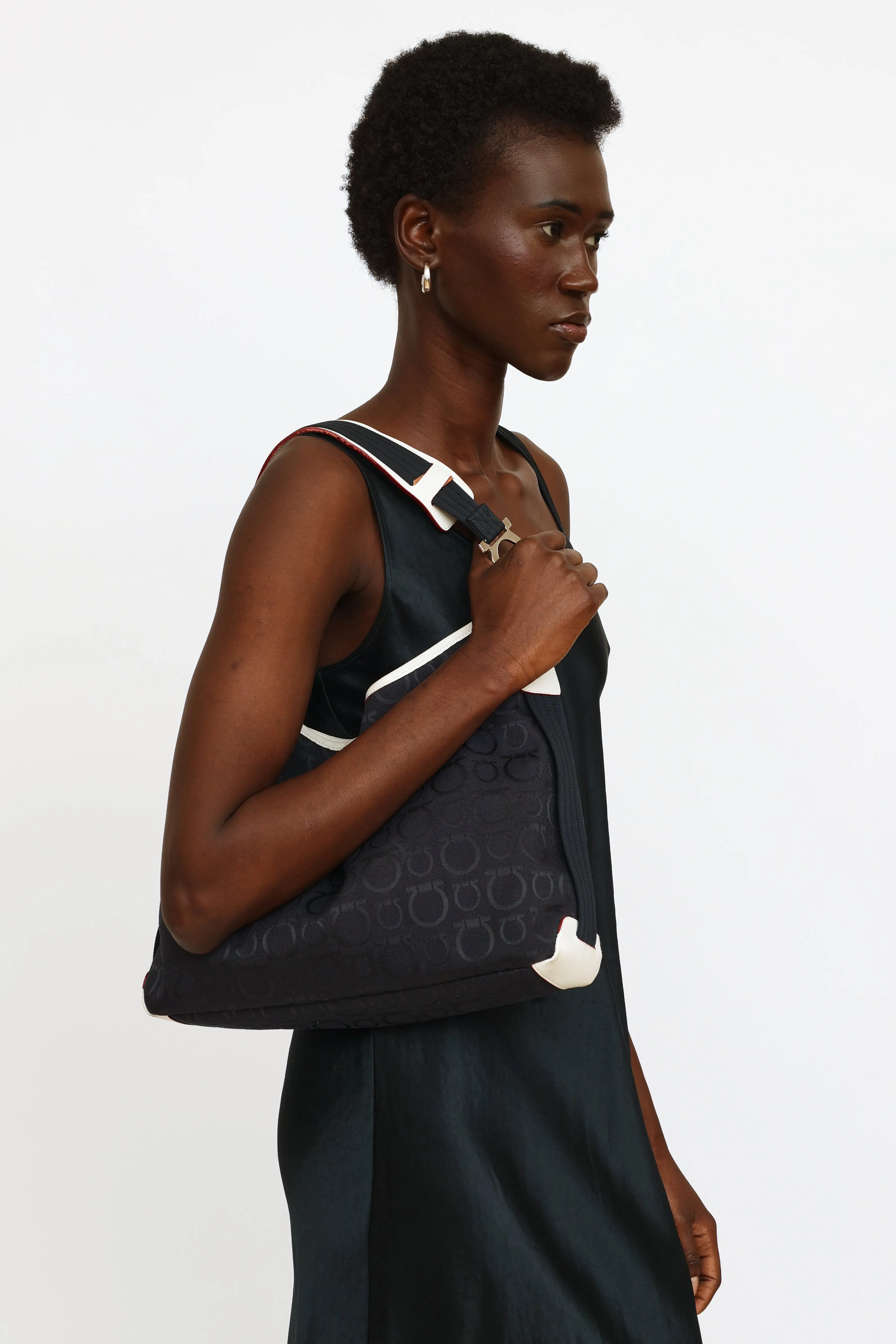Navy Monogram Canvas Shoulder Bag