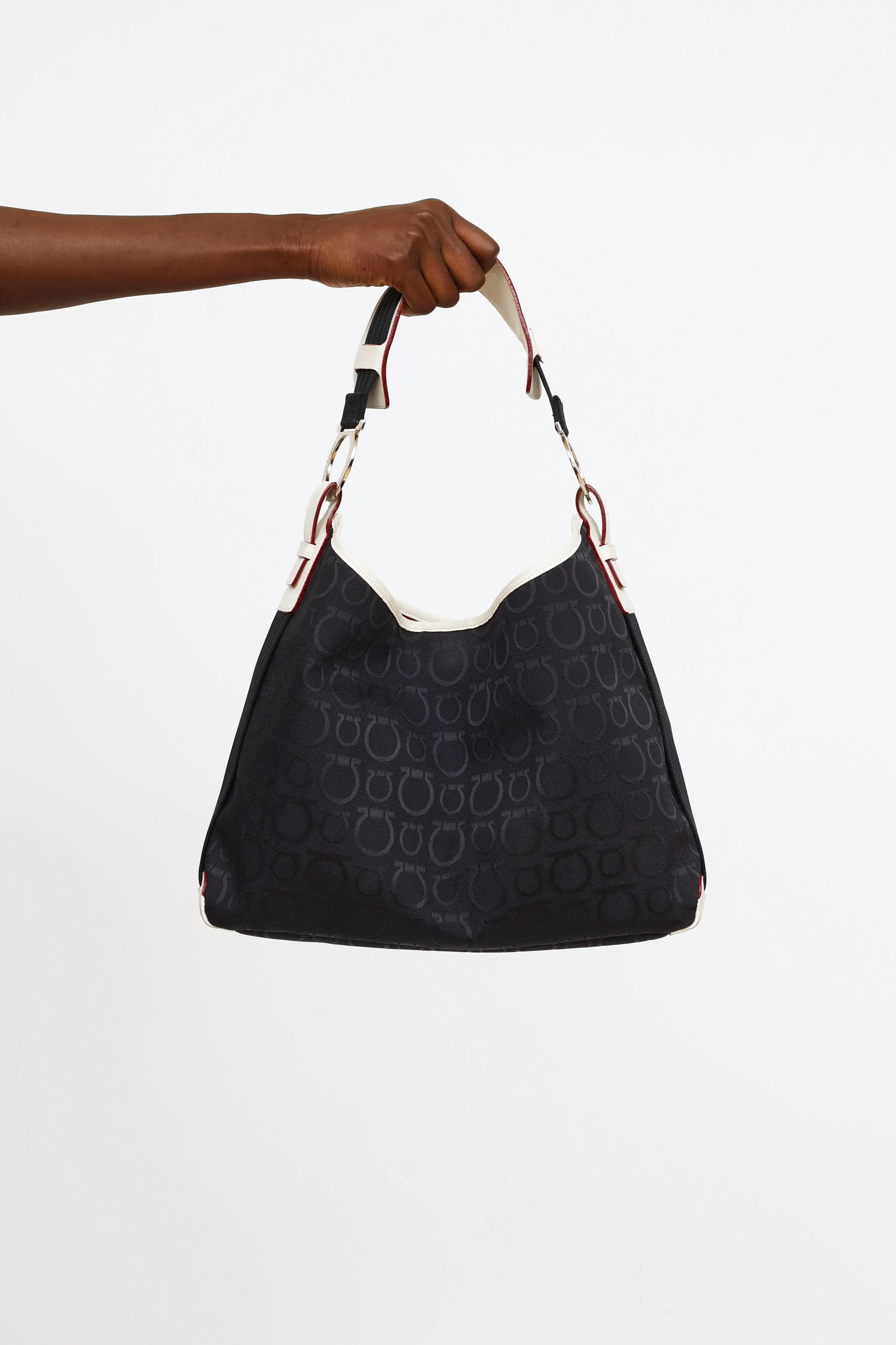Navy Monogram Canvas Shoulder Bag