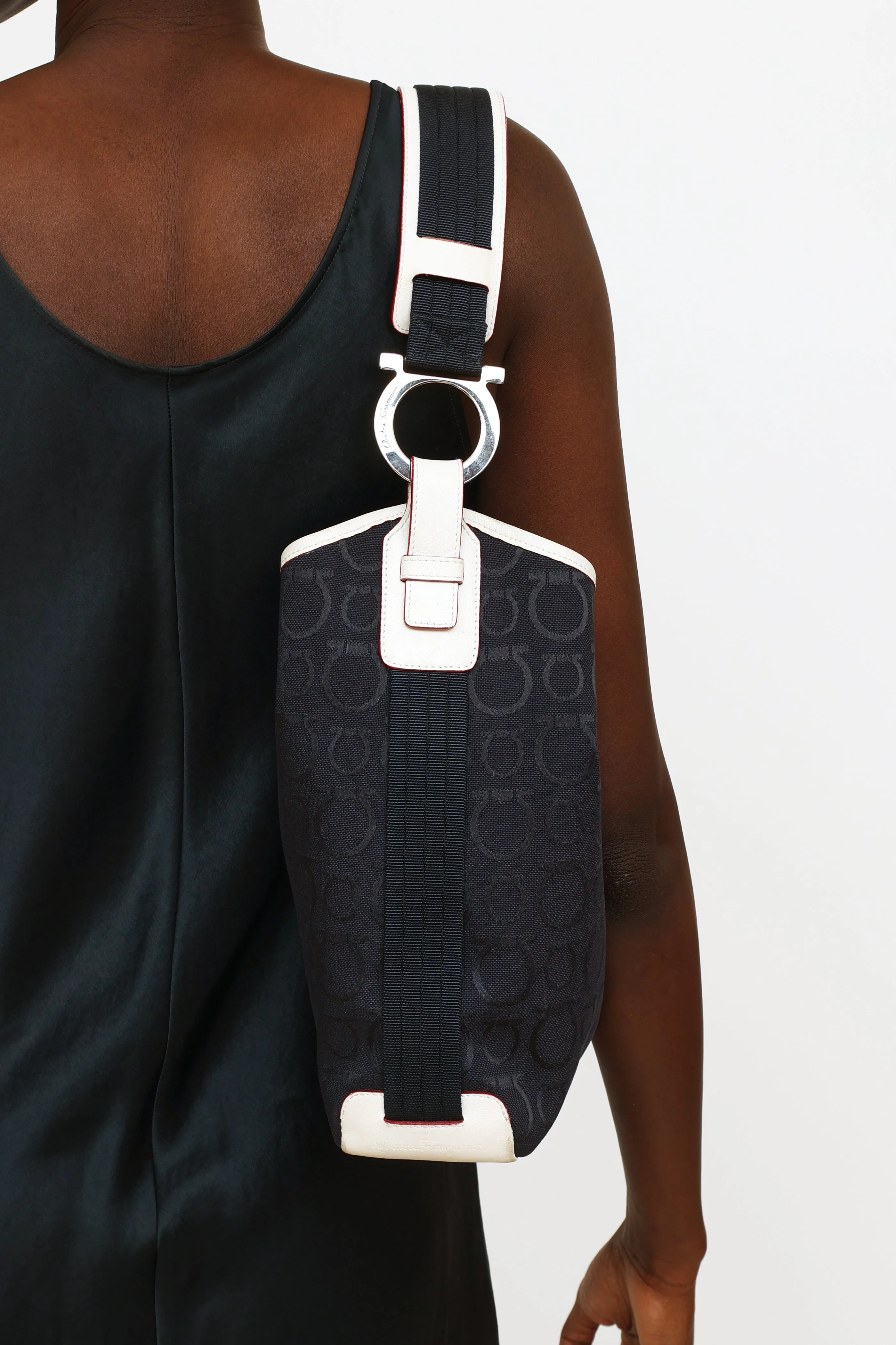 Navy Monogram Canvas Shoulder Bag