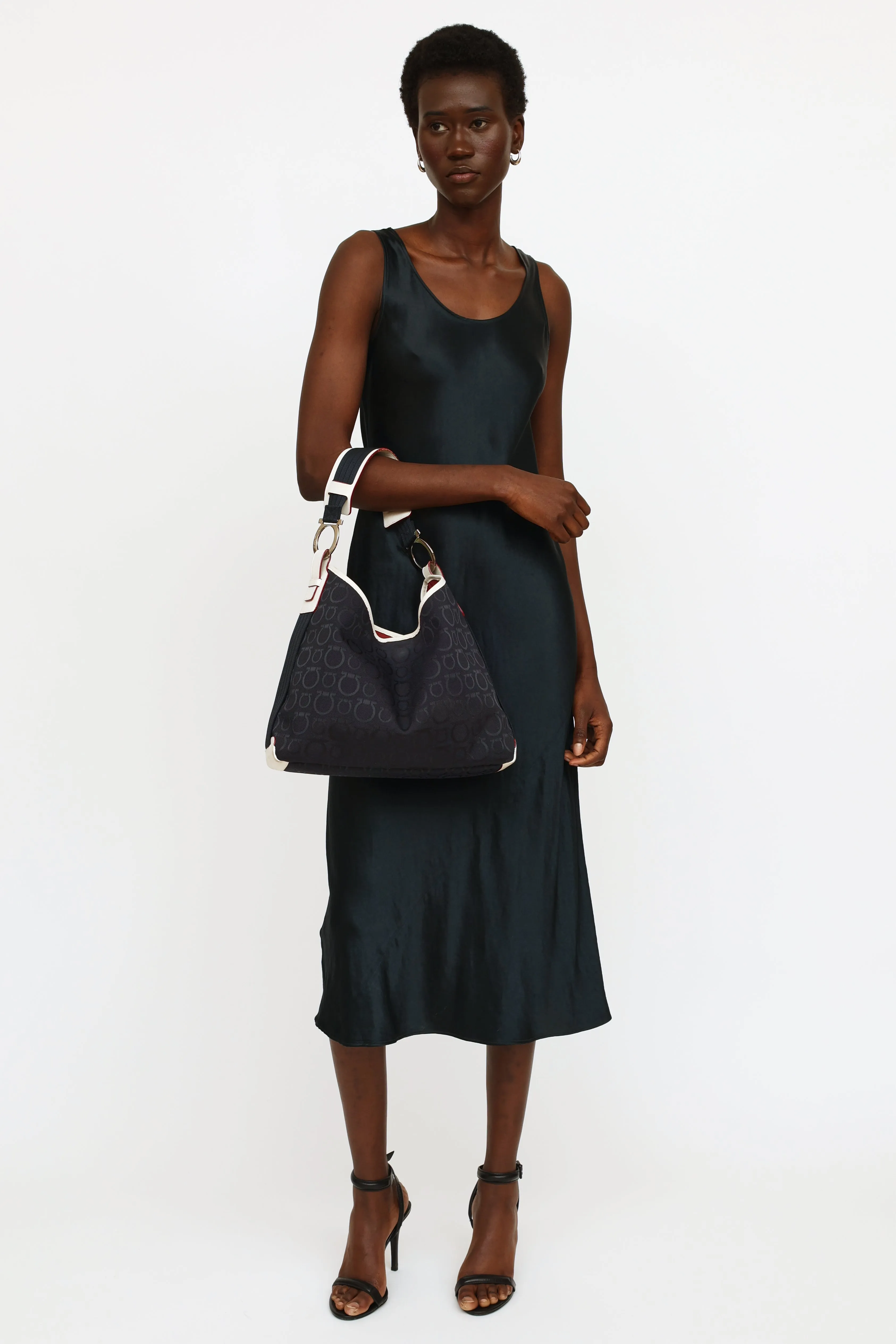Navy Monogram Canvas Shoulder Bag