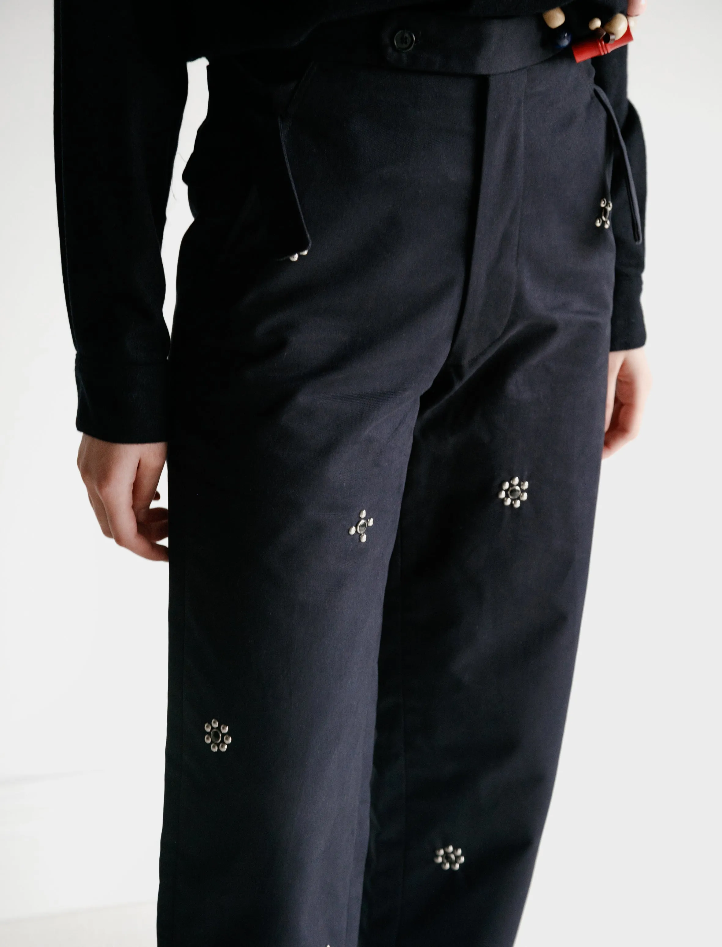 Navy Studded Side Tie Trouser