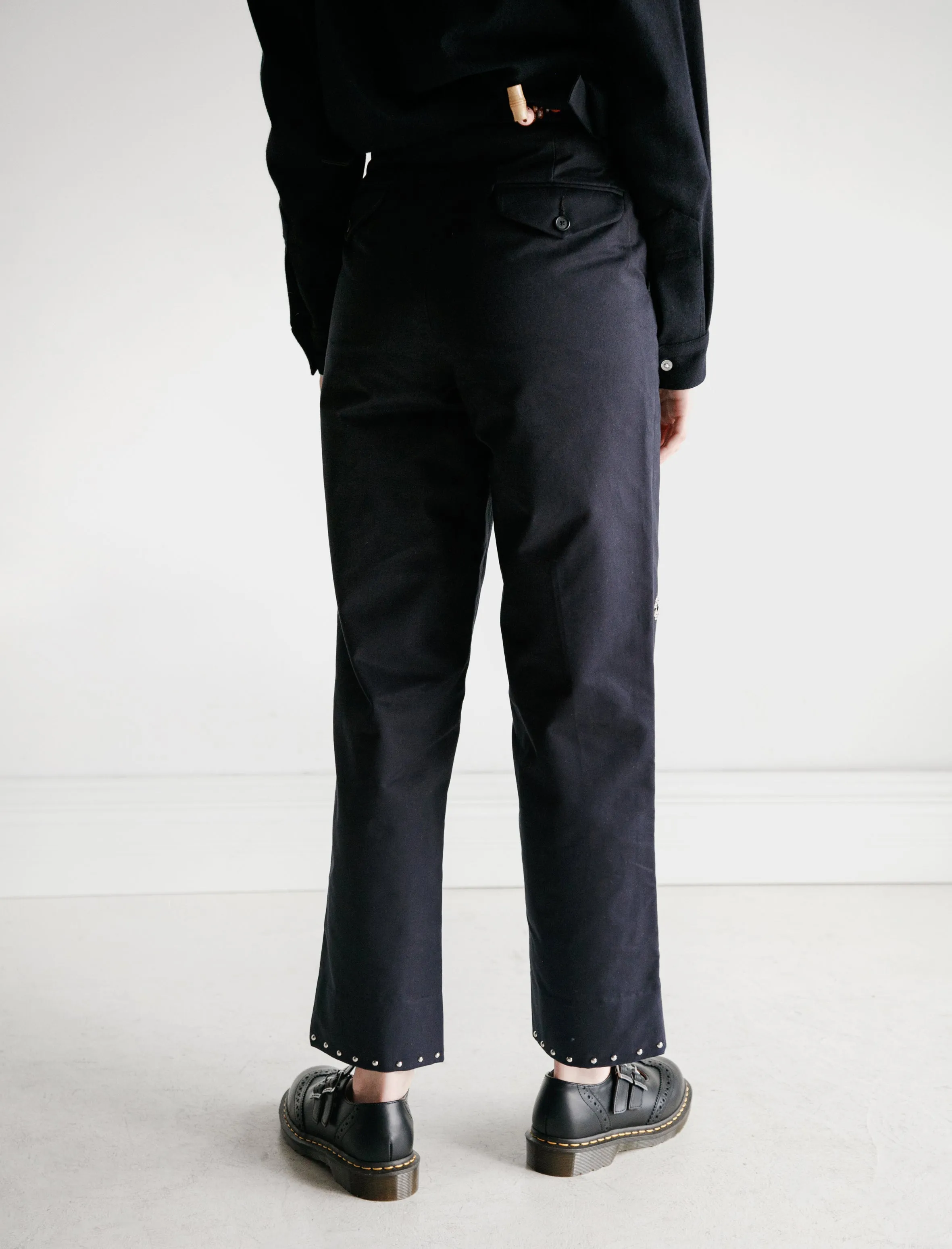 Navy Studded Side Tie Trouser