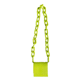 NEON GREEN WALLET WITH LEATHER LINK CHAIN STRAP