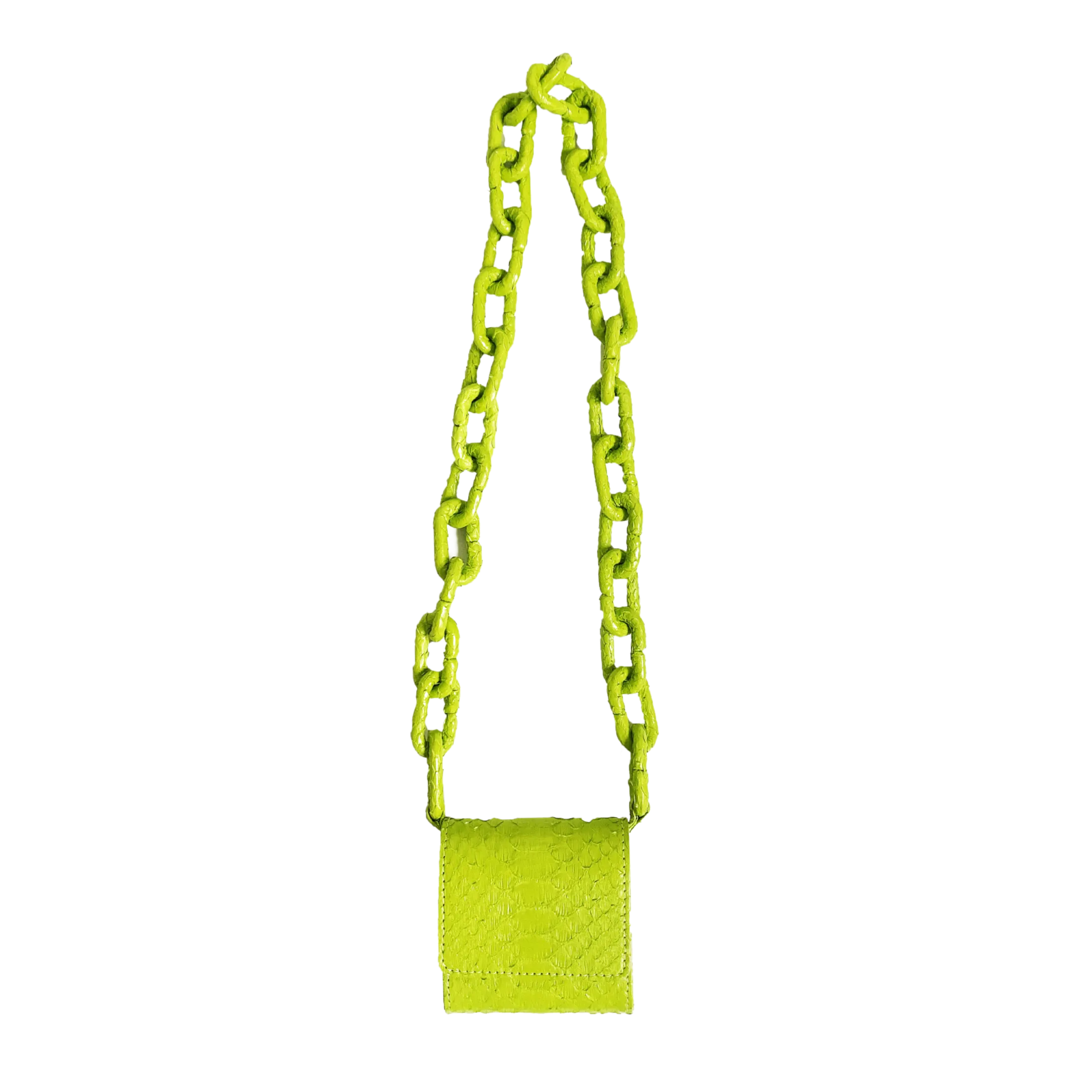 NEON GREEN WALLET WITH LEATHER LINK CHAIN STRAP