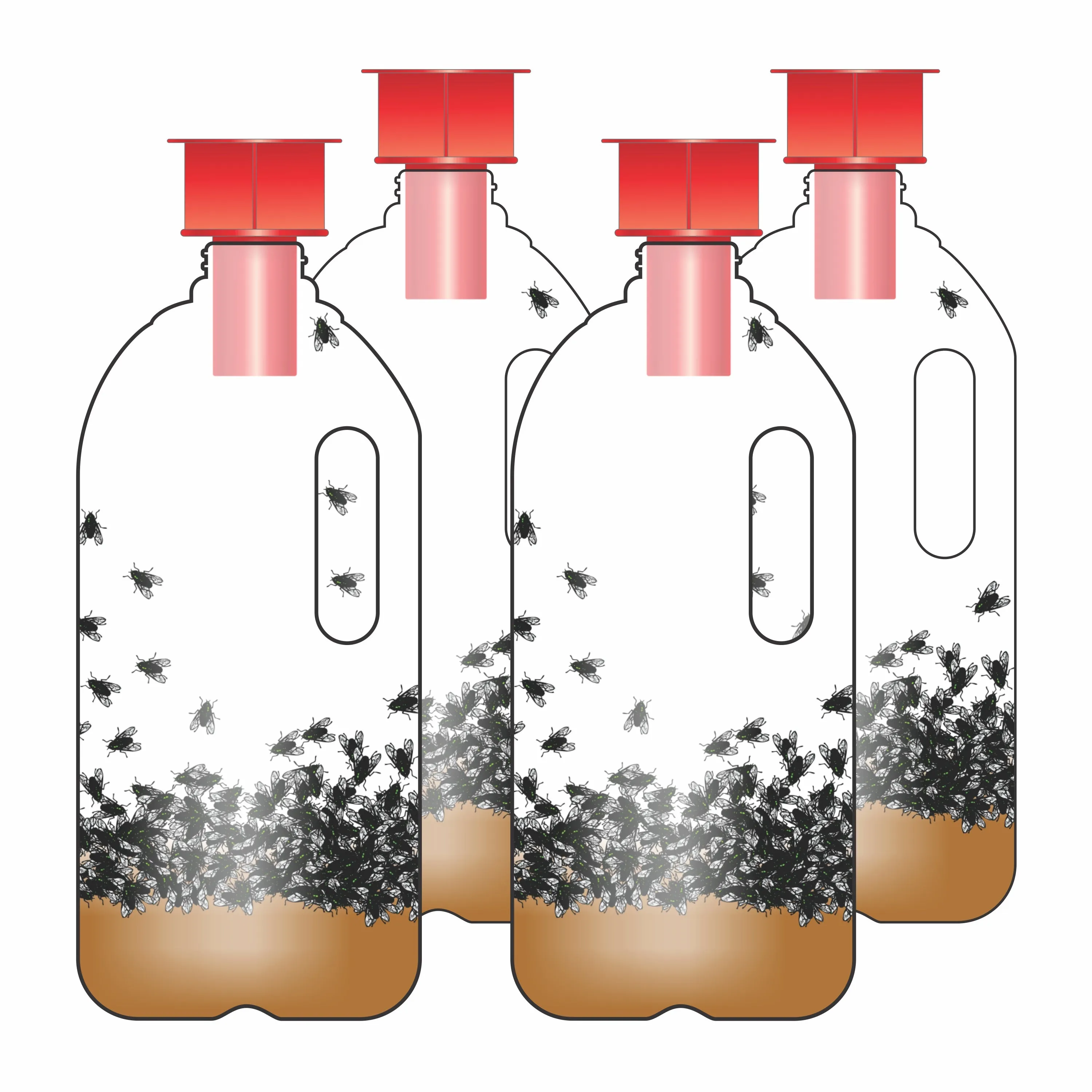 Outdoor Fly Traps - 4 Traps From Empty Bottles - 4 Tops With 4 Extra Large Baits Australian Made