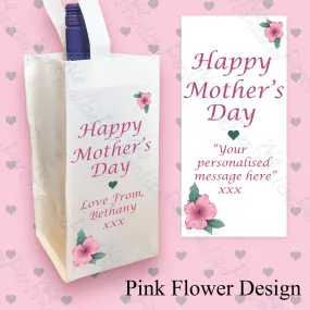 Personalised Pink Flower Wine Bottle Bag