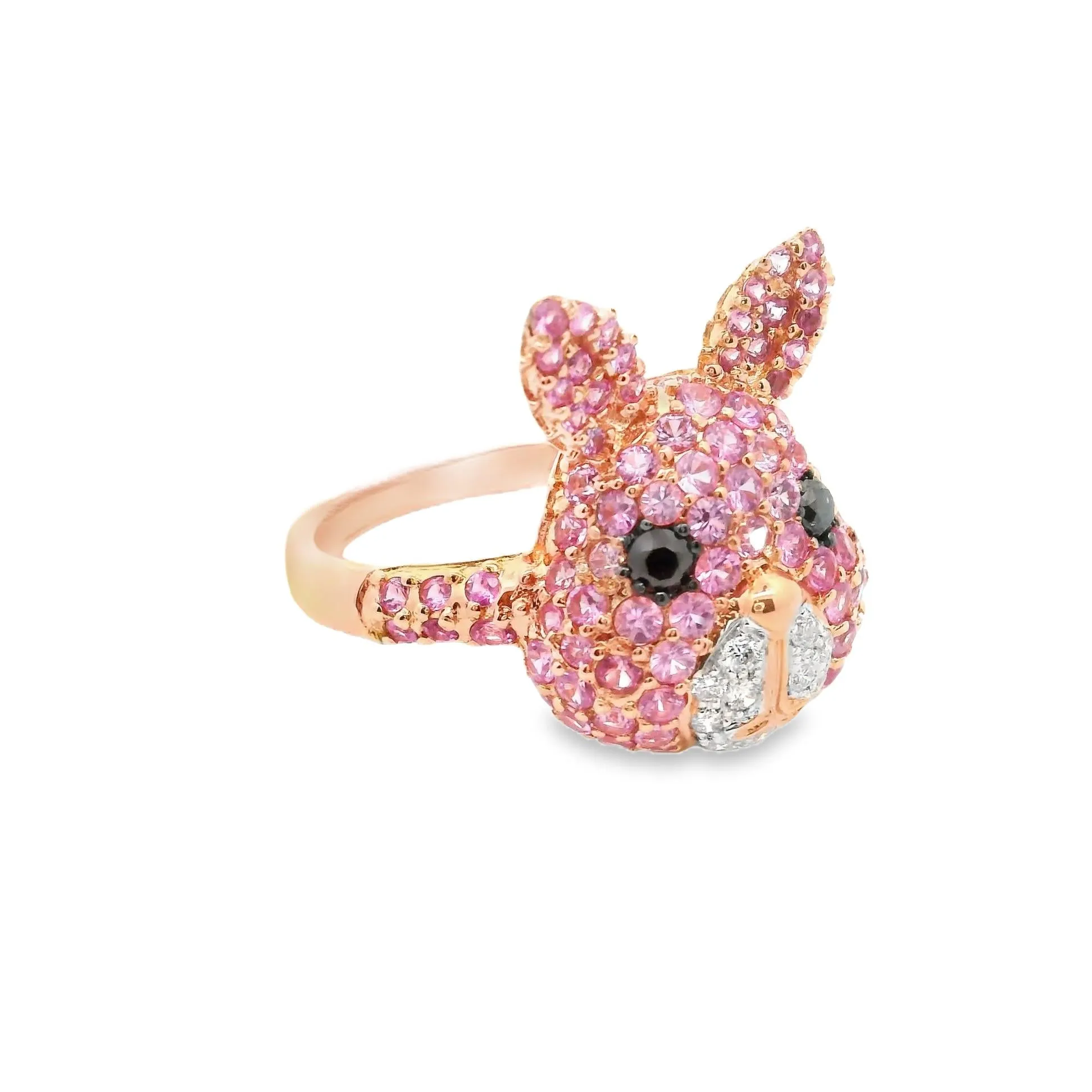 Pink Sapphire & Diamond 18k Rose Gold Bunny Rabbit Ring