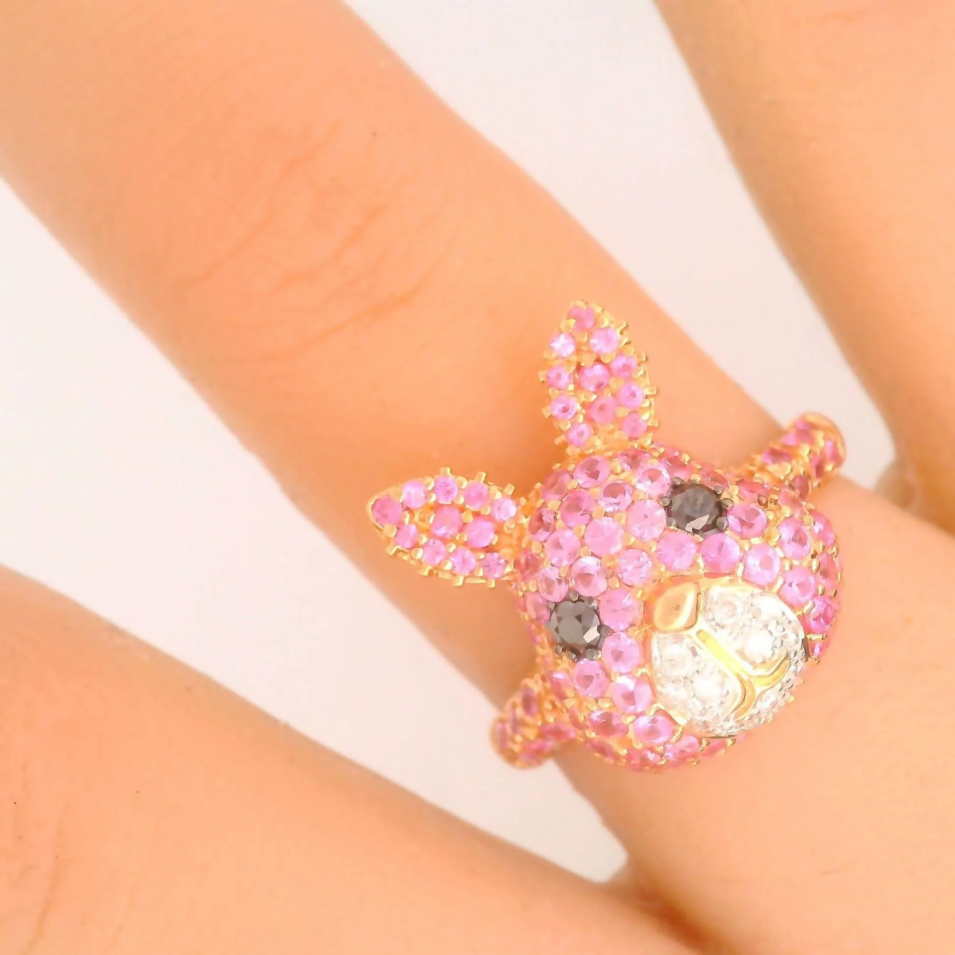 Pink Sapphire & Diamond 18k Rose Gold Bunny Rabbit Ring