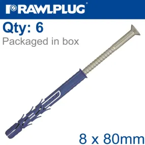 RAWLPLUG NYL FRAME FIXING ZP   CSK SCREW 8MMX80MM X6 -BAG RAW R-S1-FF1N08L080-6