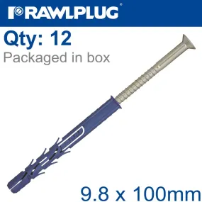 RAWLPLUG NYL FRAME FIXING ZP   CSK SCREW 9.8MMX100MM X12 -BAG RAW R-S1-FF1N10L100-12