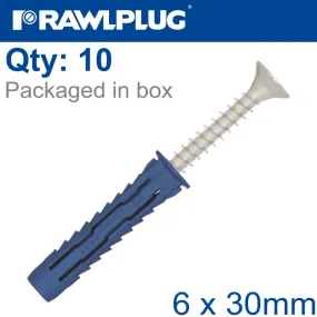 RAWLPLUG UNIVERSAL NYL PLUG 6X30MM PLUG ONLY X10 -BAG WITH HOOK RAW R-S1-4ALL-06K-10