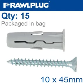 RAWLPLUG UNIVERSAL PLUG WITH SCREW 10X36MM X15 PER BAG RAW R-S1-UNO-10-15