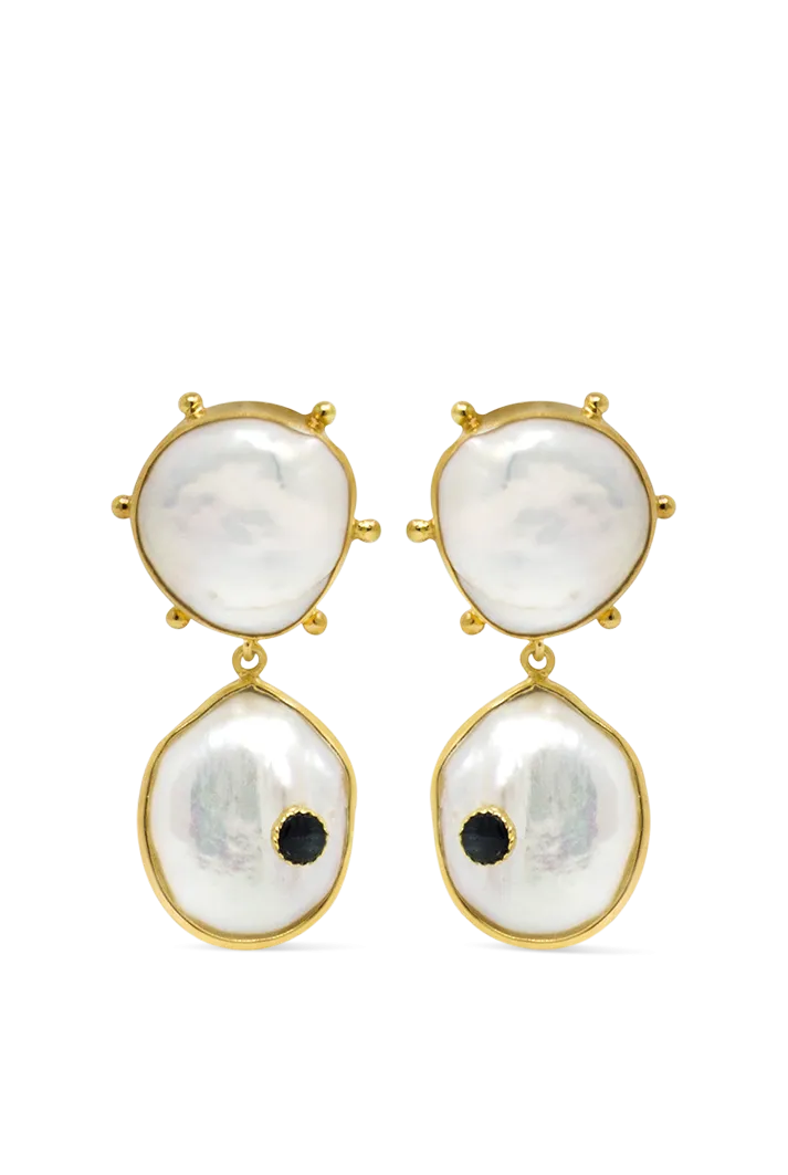 Rebel Rebel Pearl & Blue Sapphire Statement Earrings