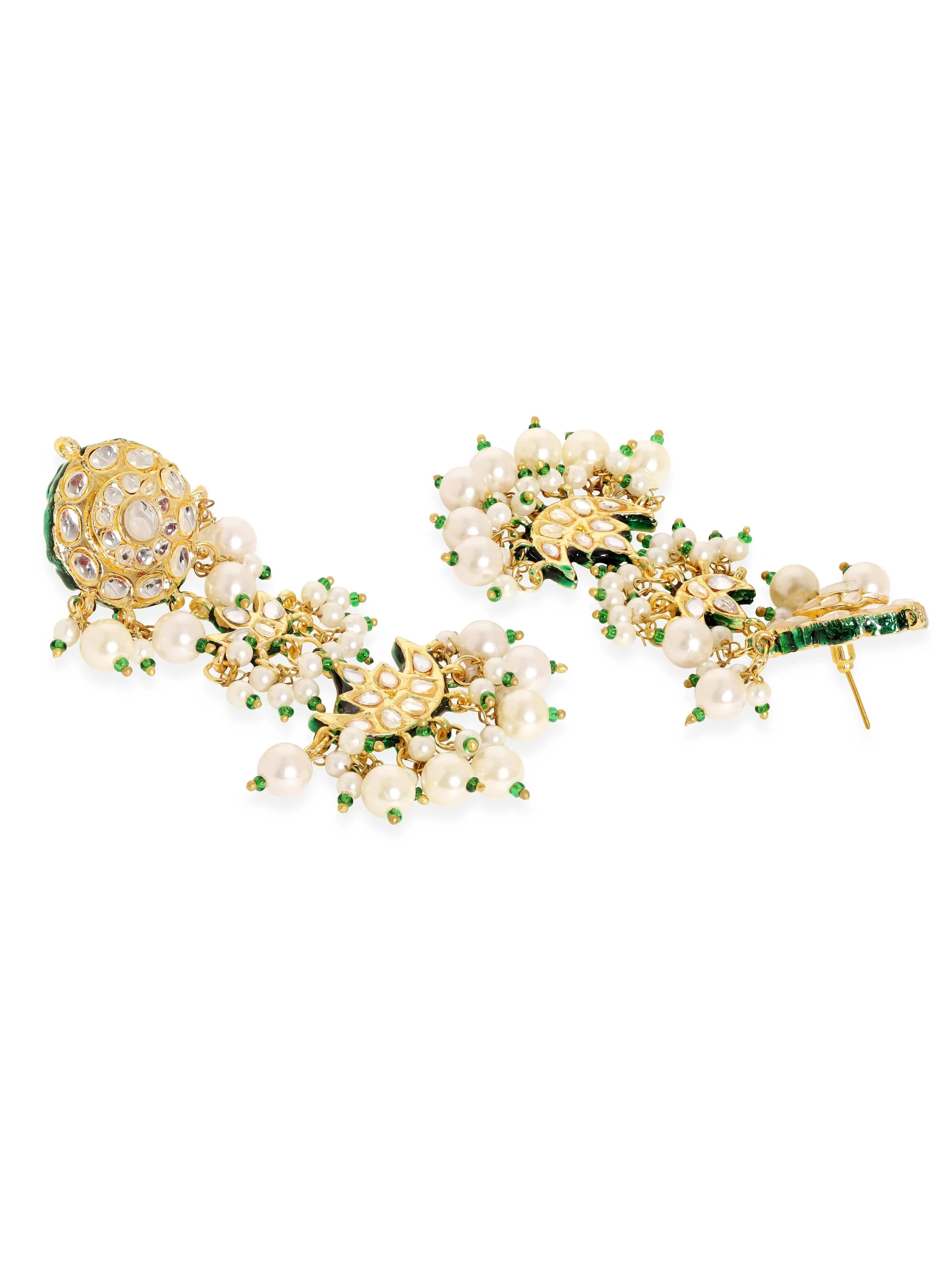 Rubans 22k Gold plated triple layer pearl beaded kundan studded Jewellery Set
