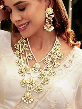 Rubans 22k Gold plated triple layer pearl beaded kundan studded Jewellery Set