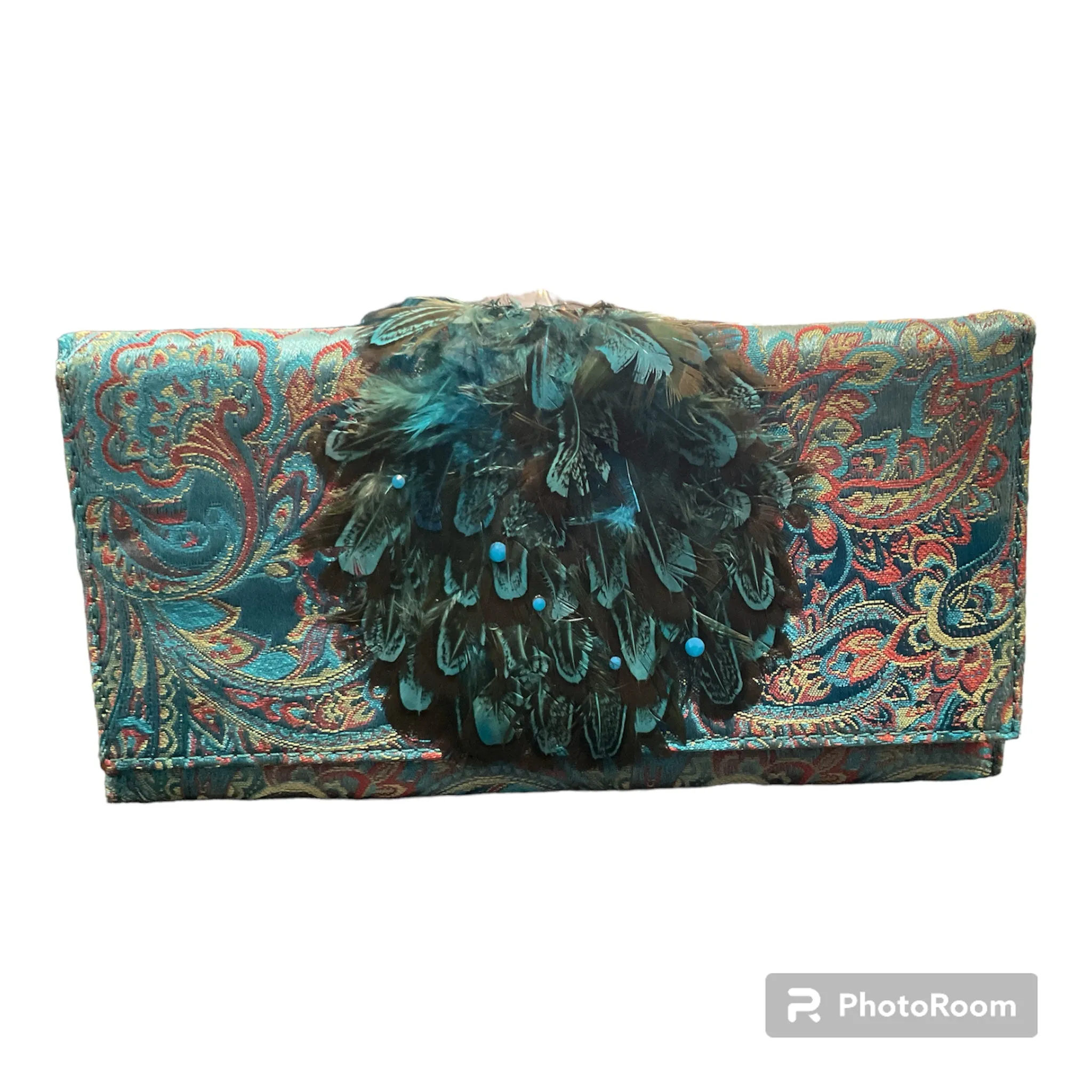 Secretly Posh Blue Feather Purse / Clutch