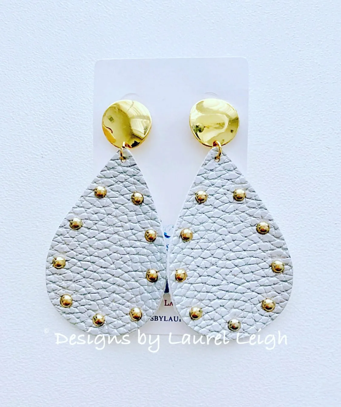 Silver and Gold Two-tone Faux Leather Studded Statement Earrings