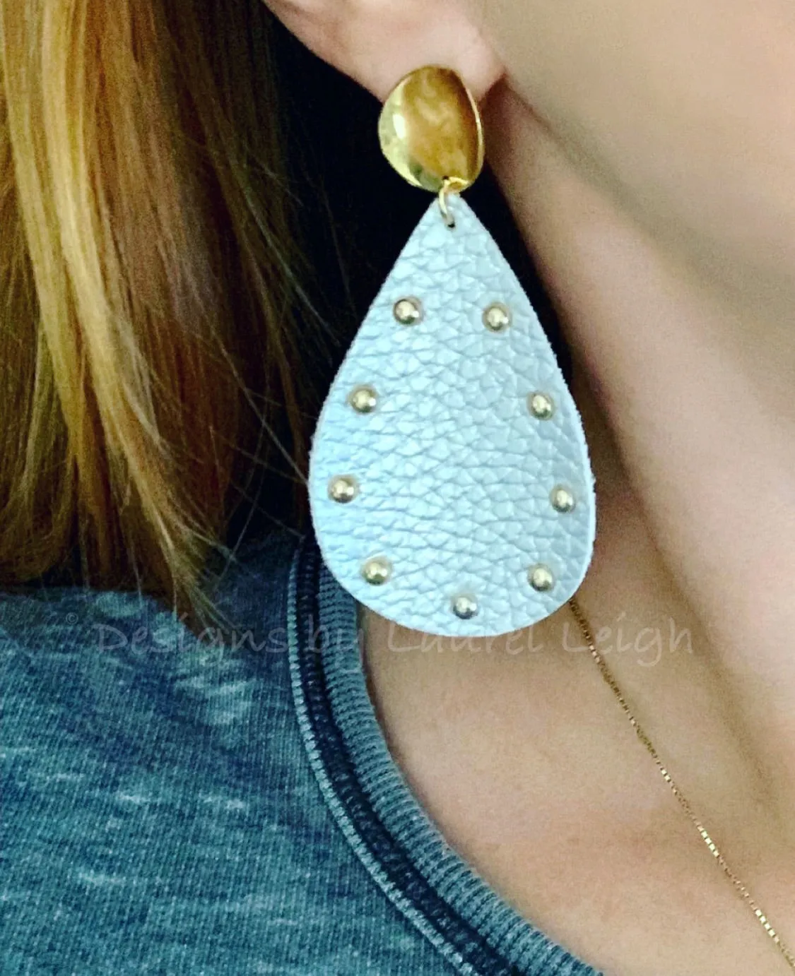 Silver and Gold Two-tone Faux Leather Studded Statement Earrings