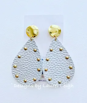 Silver and Gold Two-tone Faux Leather Studded Statement Earrings