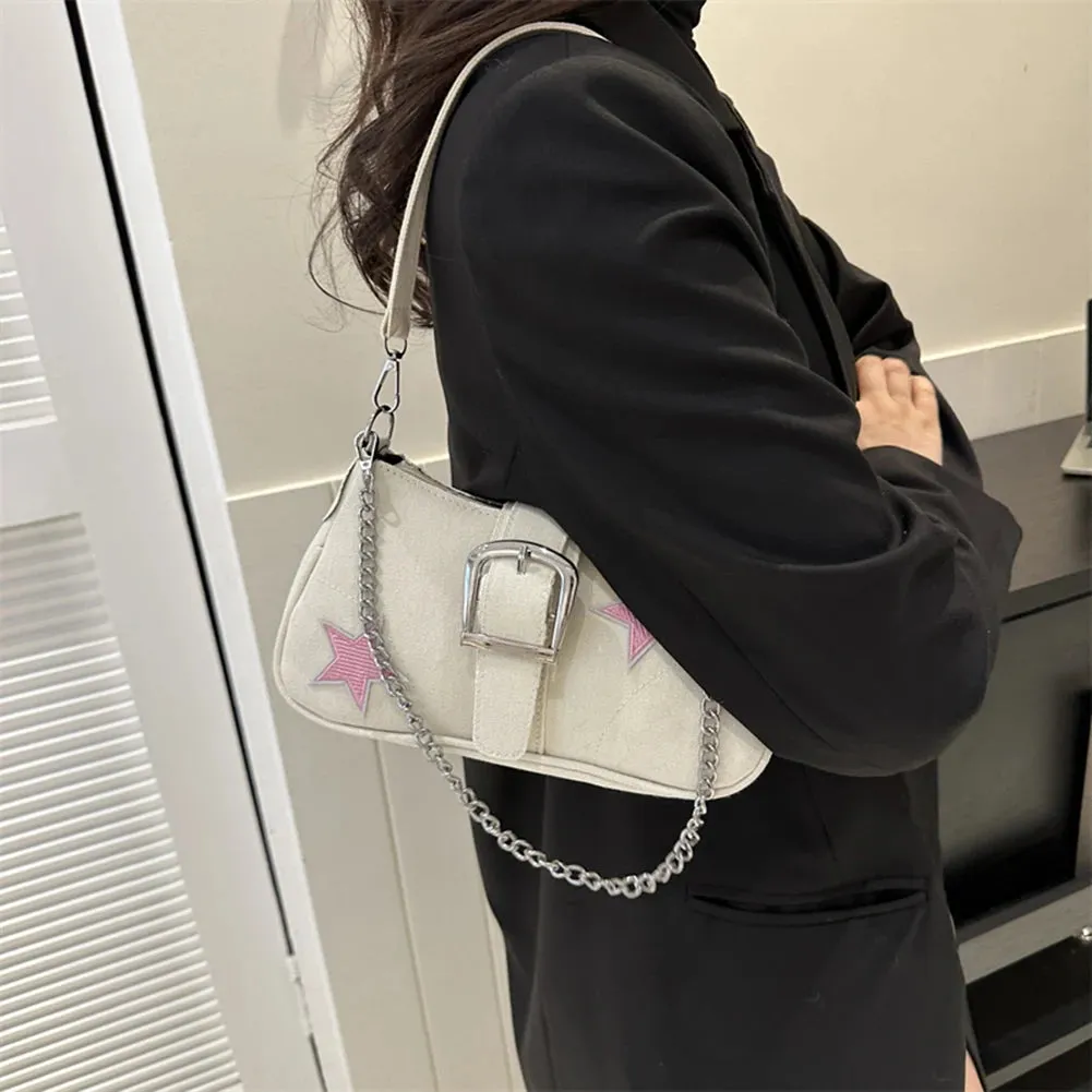 Sohiwoo Y2K Star Chain Shoulder Bag Women Casual Crescent Bags Versatile Satchel Girls Hobo Bag Crossbody Armpit Bag Girl Stylish Purses