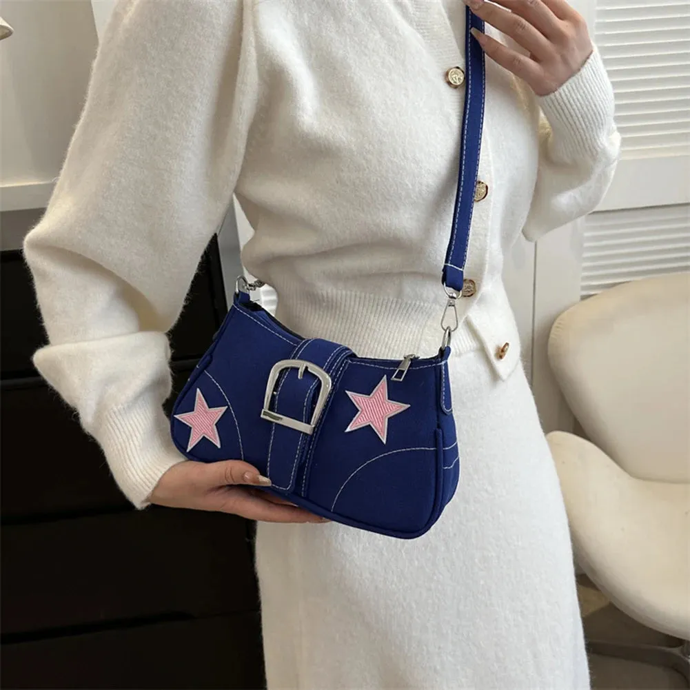 Sohiwoo Y2K Star Chain Shoulder Bag Women Casual Crescent Bags Versatile Satchel Girls Hobo Bag Crossbody Armpit Bag Girl Stylish Purses