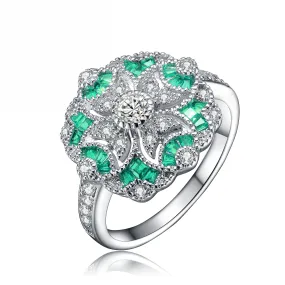 Sterling Silver Clear Baguette Cubic Zirconia Modern Coctail Ring