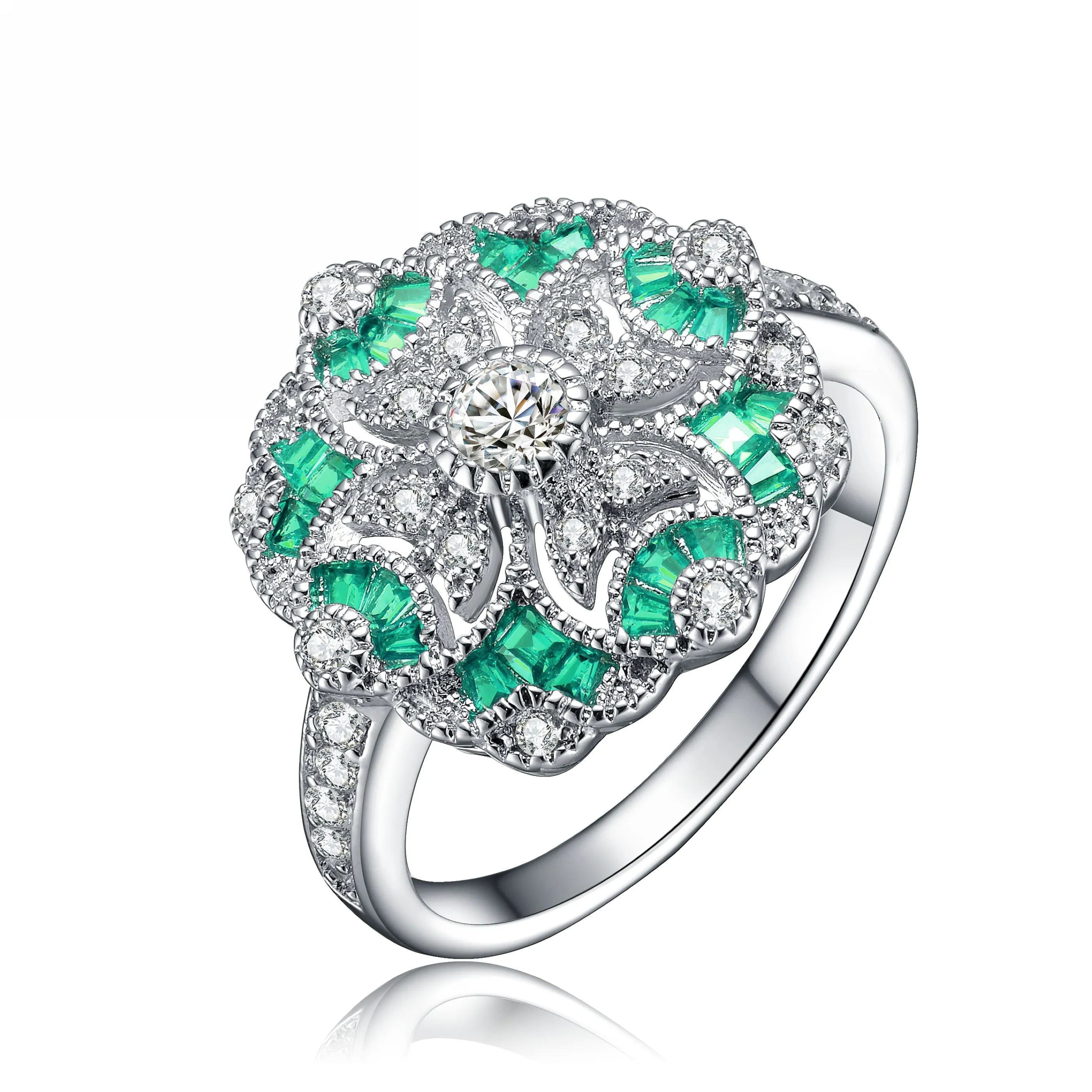 Sterling Silver Clear Baguette Cubic Zirconia Modern Coctail Ring