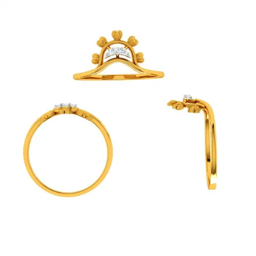 Stone Studded Modern Designed 14KT Women's Gold Ring