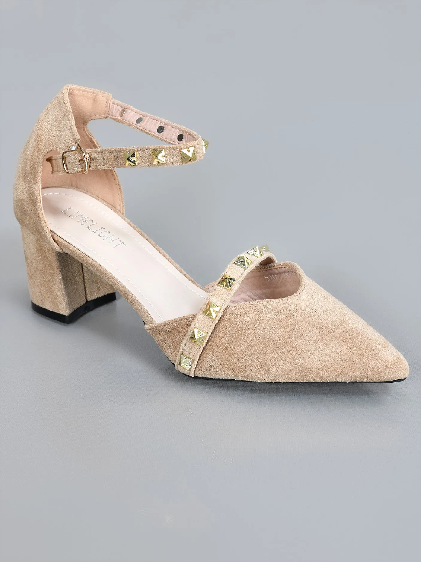 Studded Block Heels- Khaki
