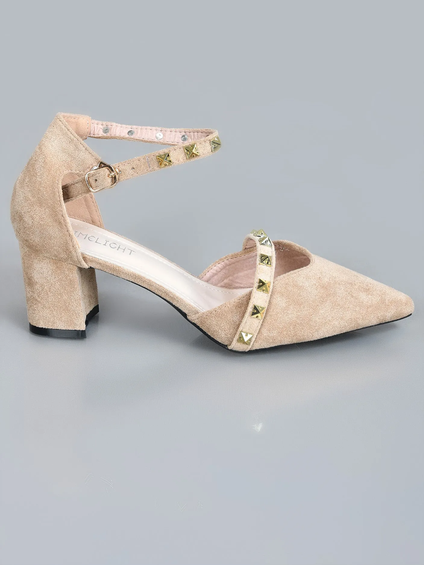 Studded Block Heels- Khaki