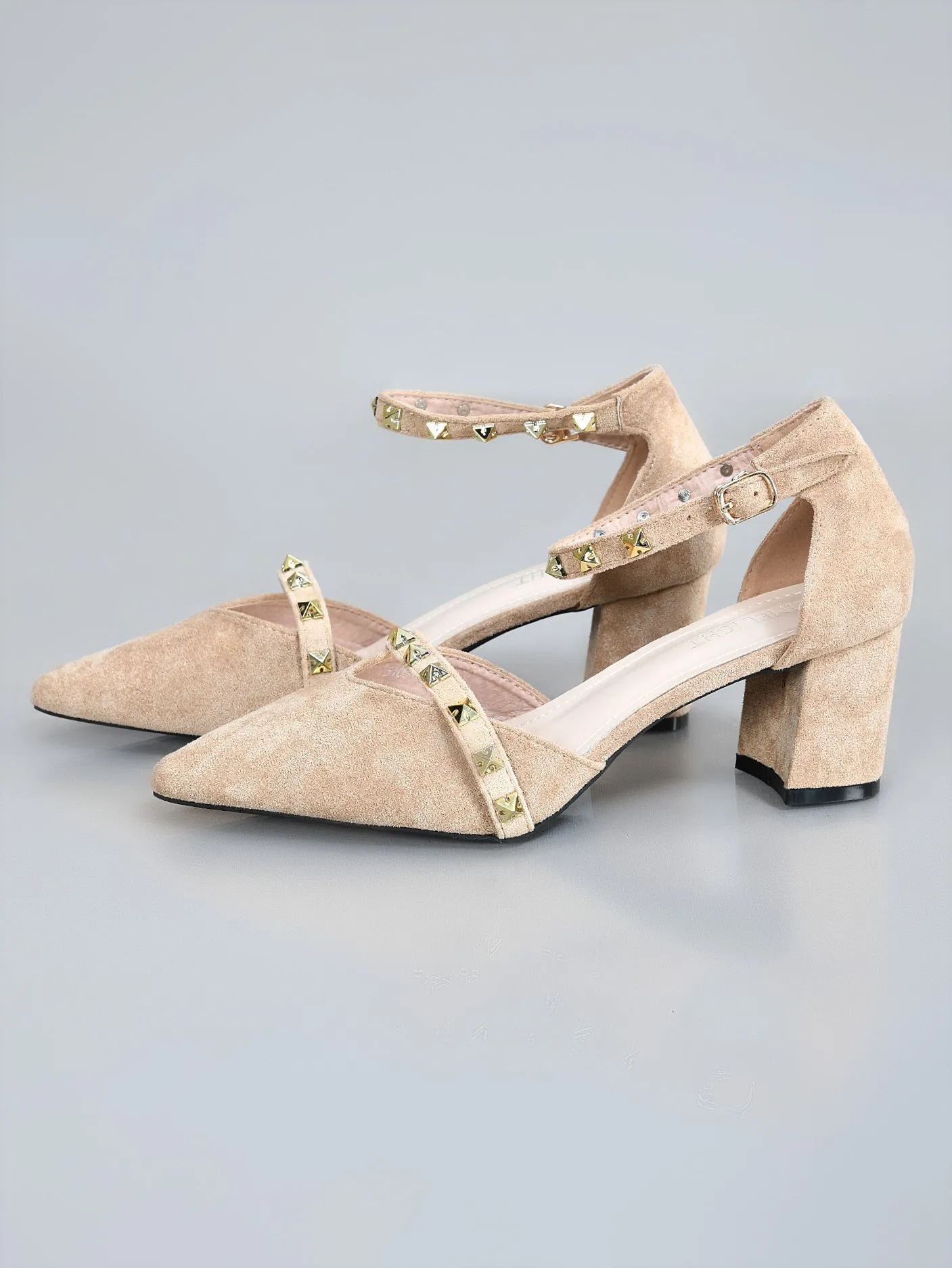 Studded Block Heels- Khaki