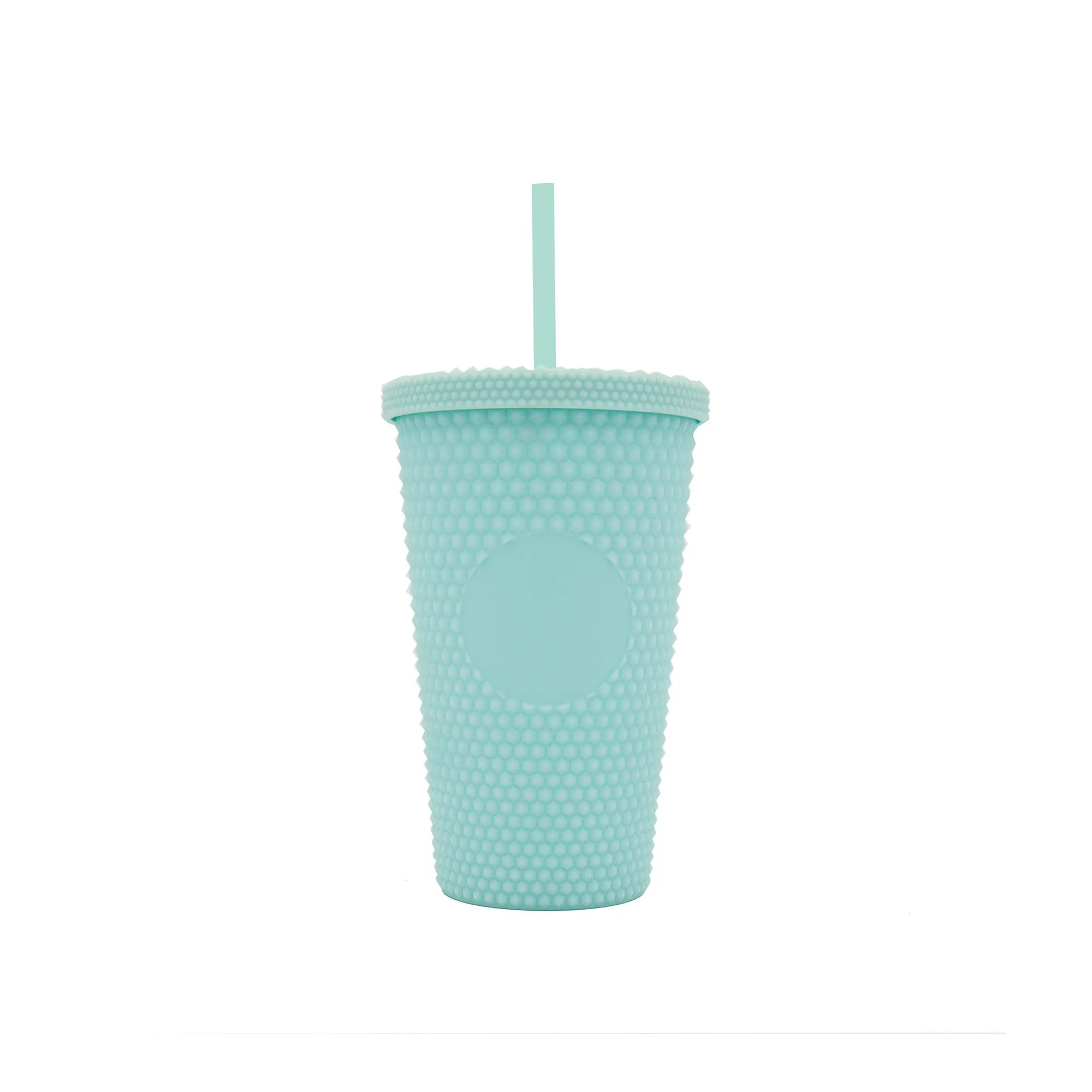 Studded Drinking Tumbler 450ml Vintage Matte Pastel Cup & Straw