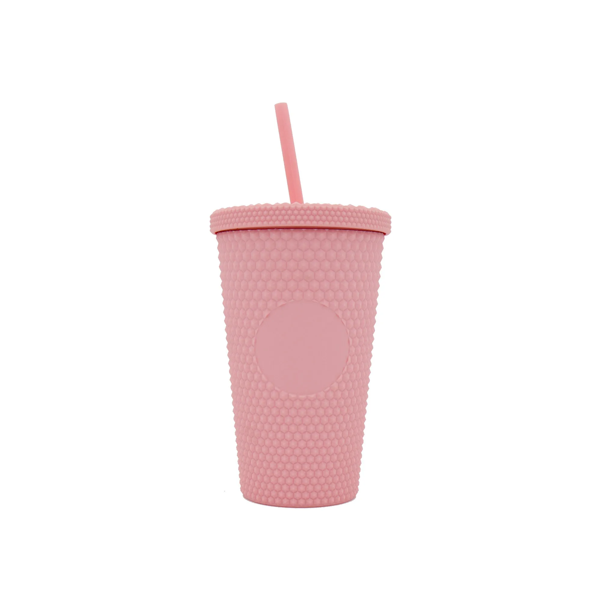Studded Drinking Tumbler 450ml Vintage Matte Pastel Cup & Straw