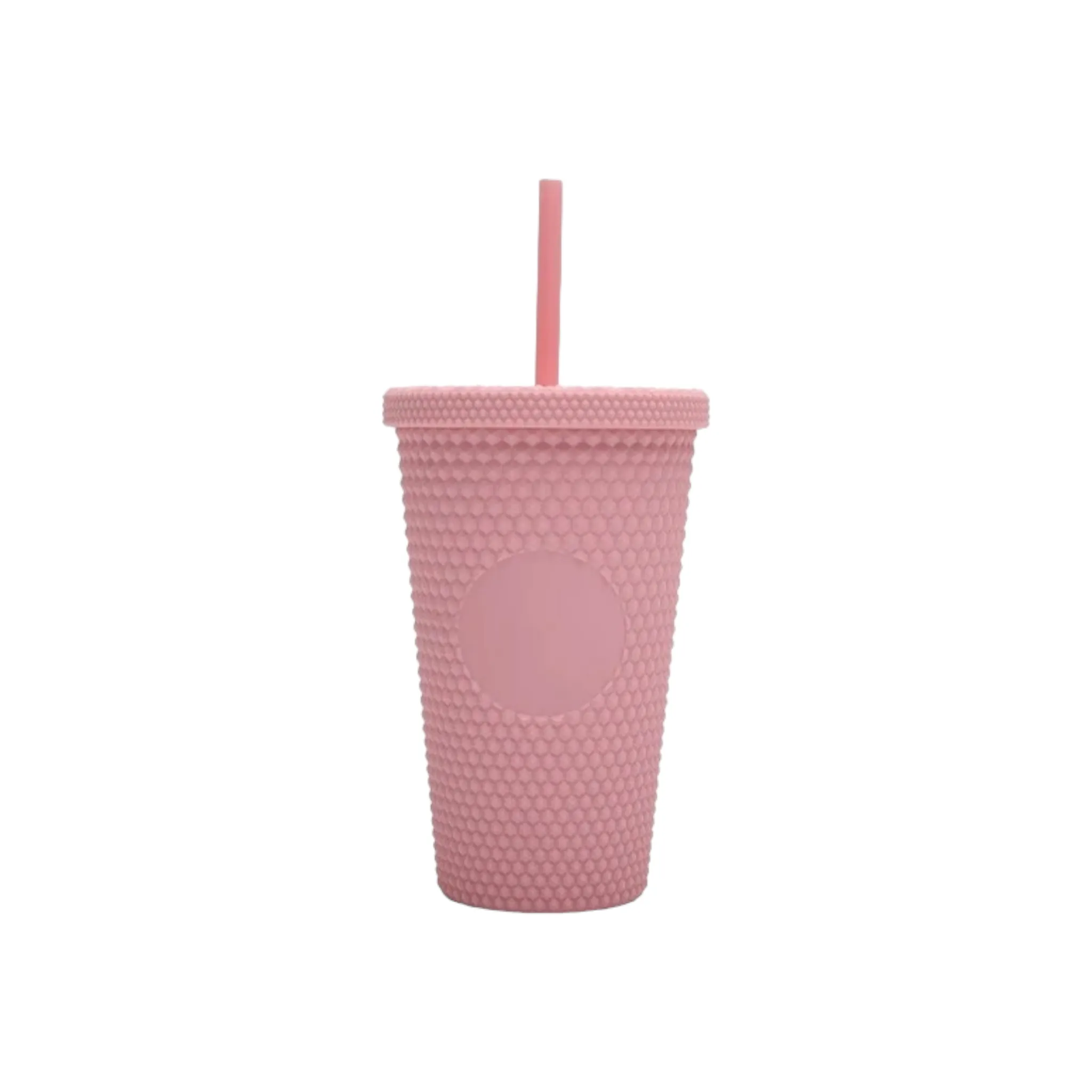 Studded Drinking Tumbler 450ml Vintage Matte Pastel Cup & Straw