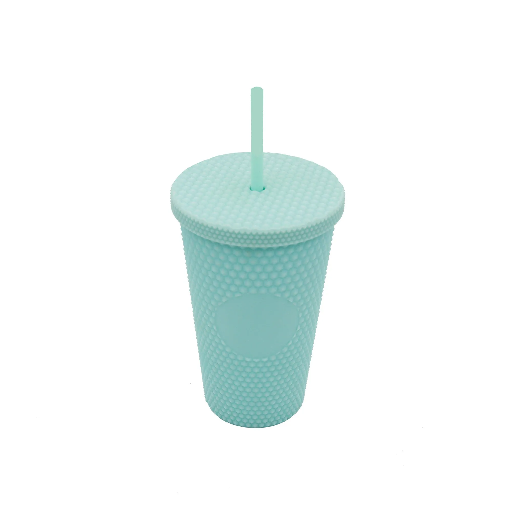 Studded Drinking Tumbler 450ml Vintage Matte Pastel Cup & Straw