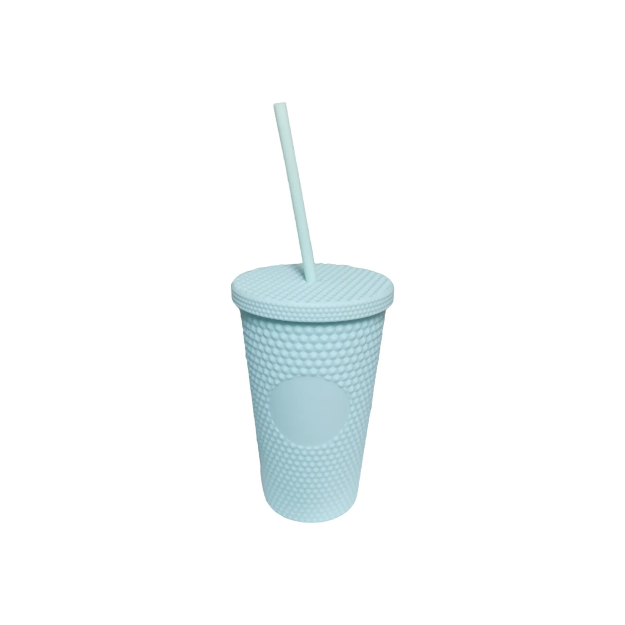 Studded Drinking Tumbler 450ml Vintage Matte Pastel Cup & Straw