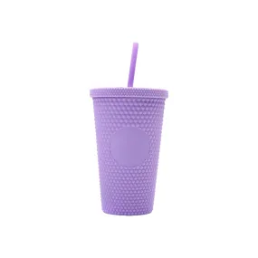 Studded Drinking Tumbler 450ml Vintage Matte Pastel Cup & Straw