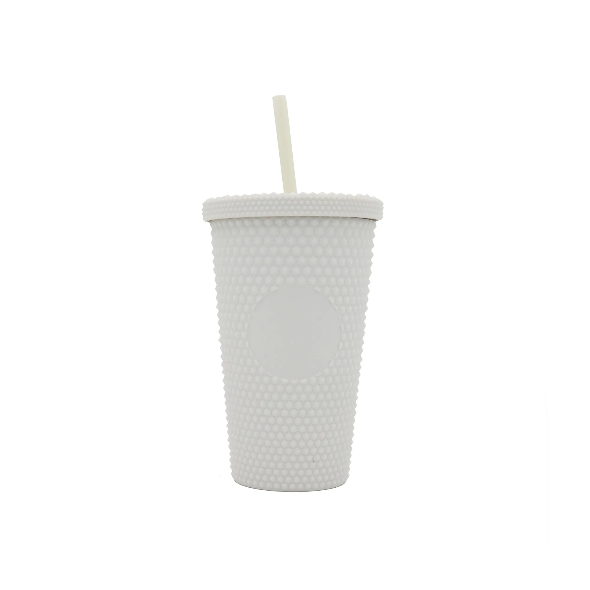 Studded Drinking Tumbler 450ml Vintage Matte Pastel Cup & Straw