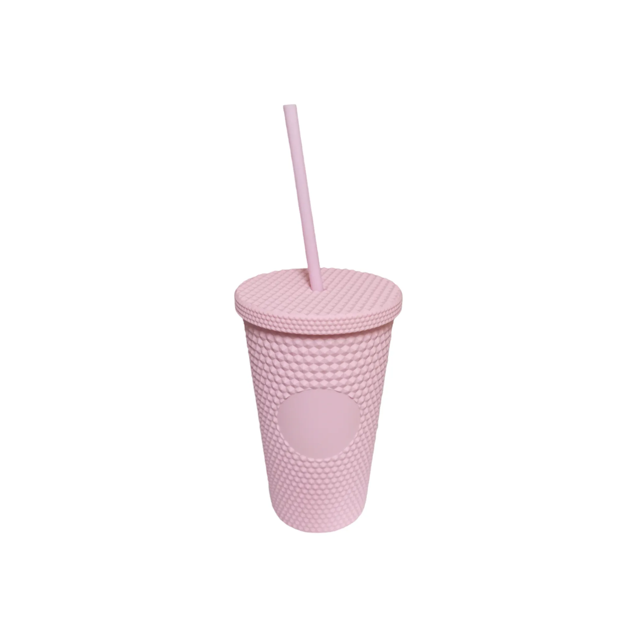 Studded Drinking Tumbler 450ml Vintage Matte Pastel Cup & Straw