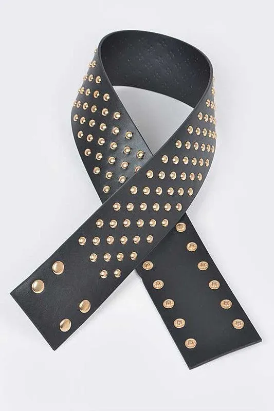 Studded Faux Leather Waist Belt in Black & Gold