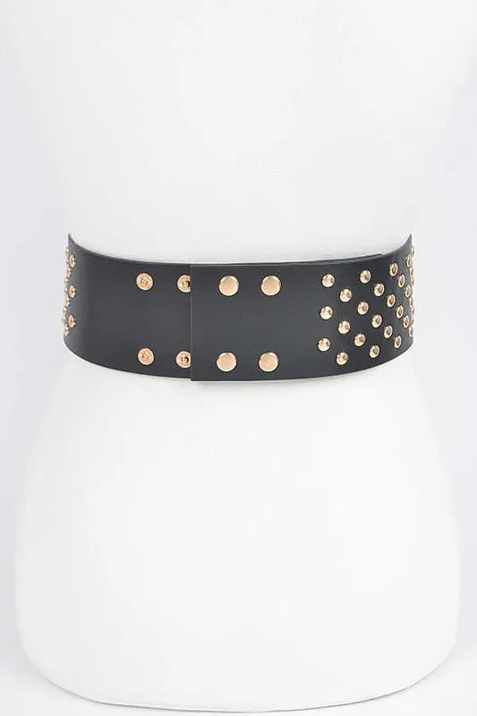 Studded Faux Leather Waist Belt in Black & Gold