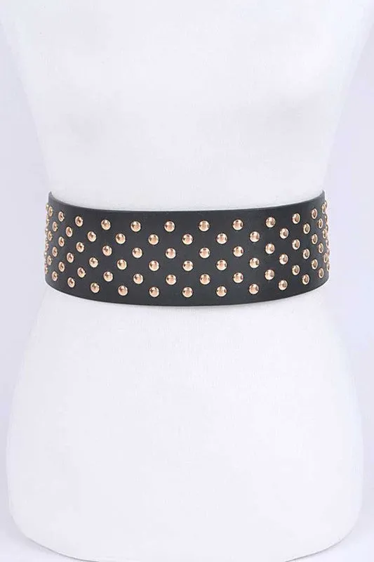 Studded Faux Leather Waist Belt in Black & Gold