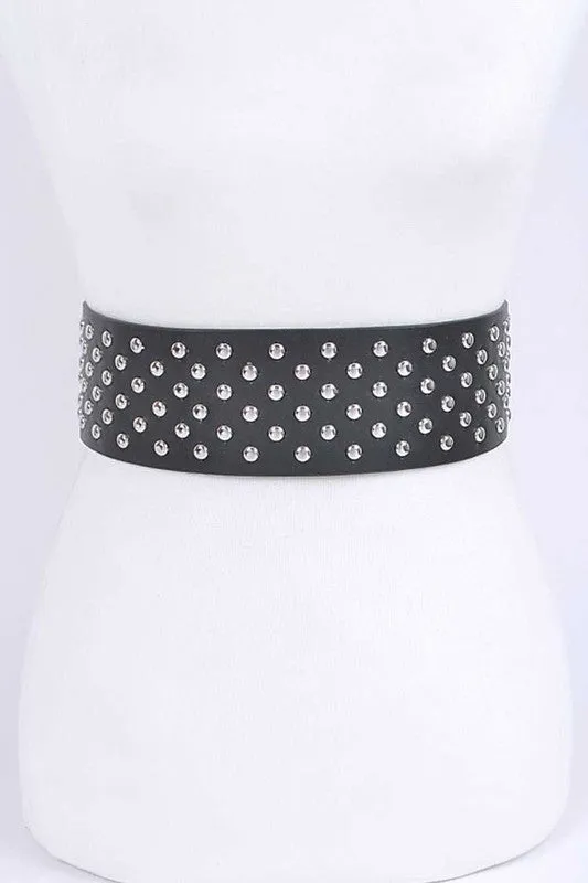 Studded Faux Leather Waist Belt in Black & Silver